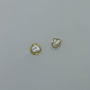 Mismatched Champagne and White Keshi Halo Bezel Earrings