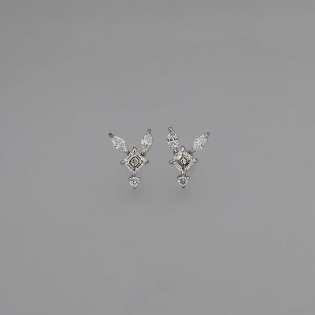 Fleet Fox Asscher and Marquise Cut Diamonds Earrings in White Gold